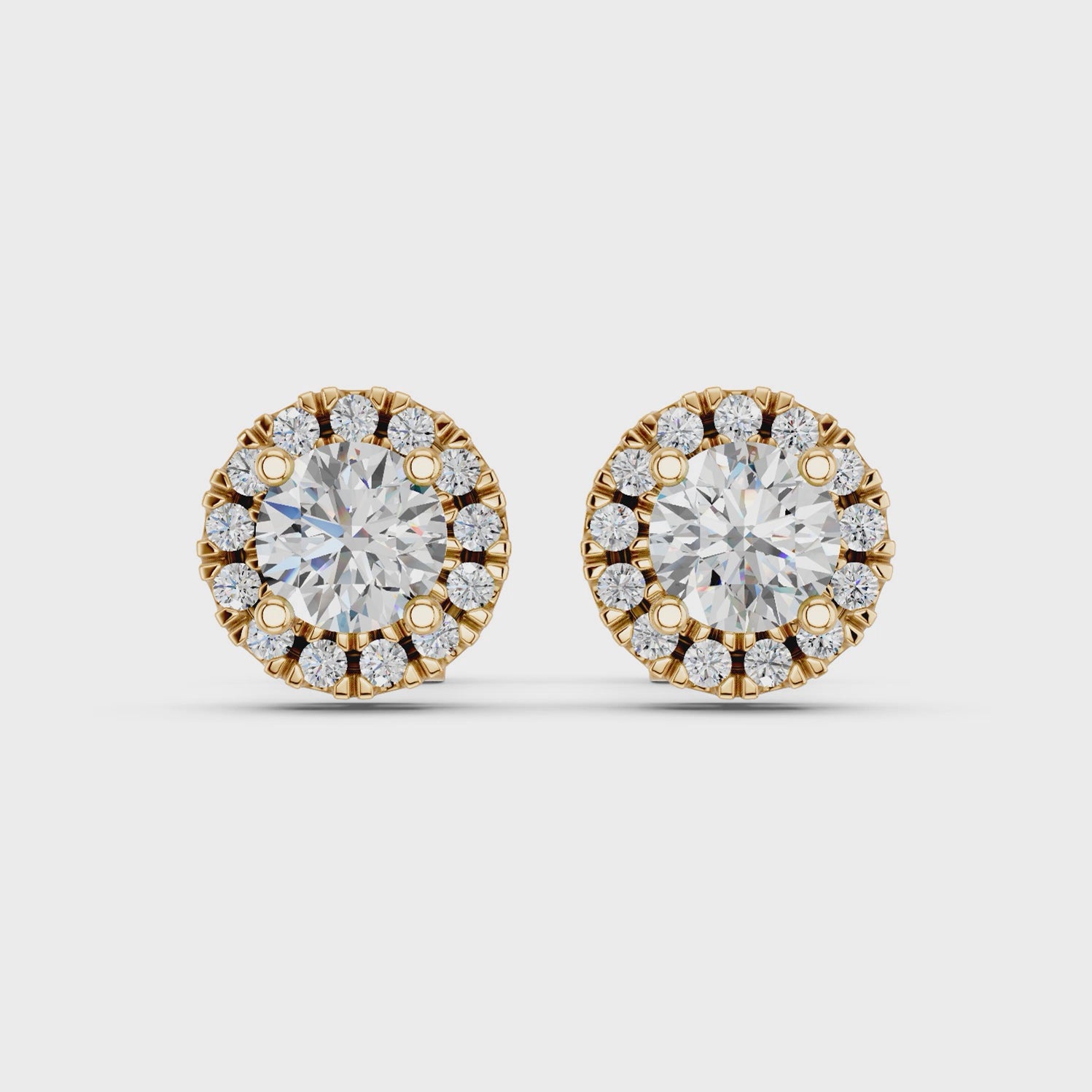 Round Lab Diamond Halo Stud in 14K Yellow Gold – video