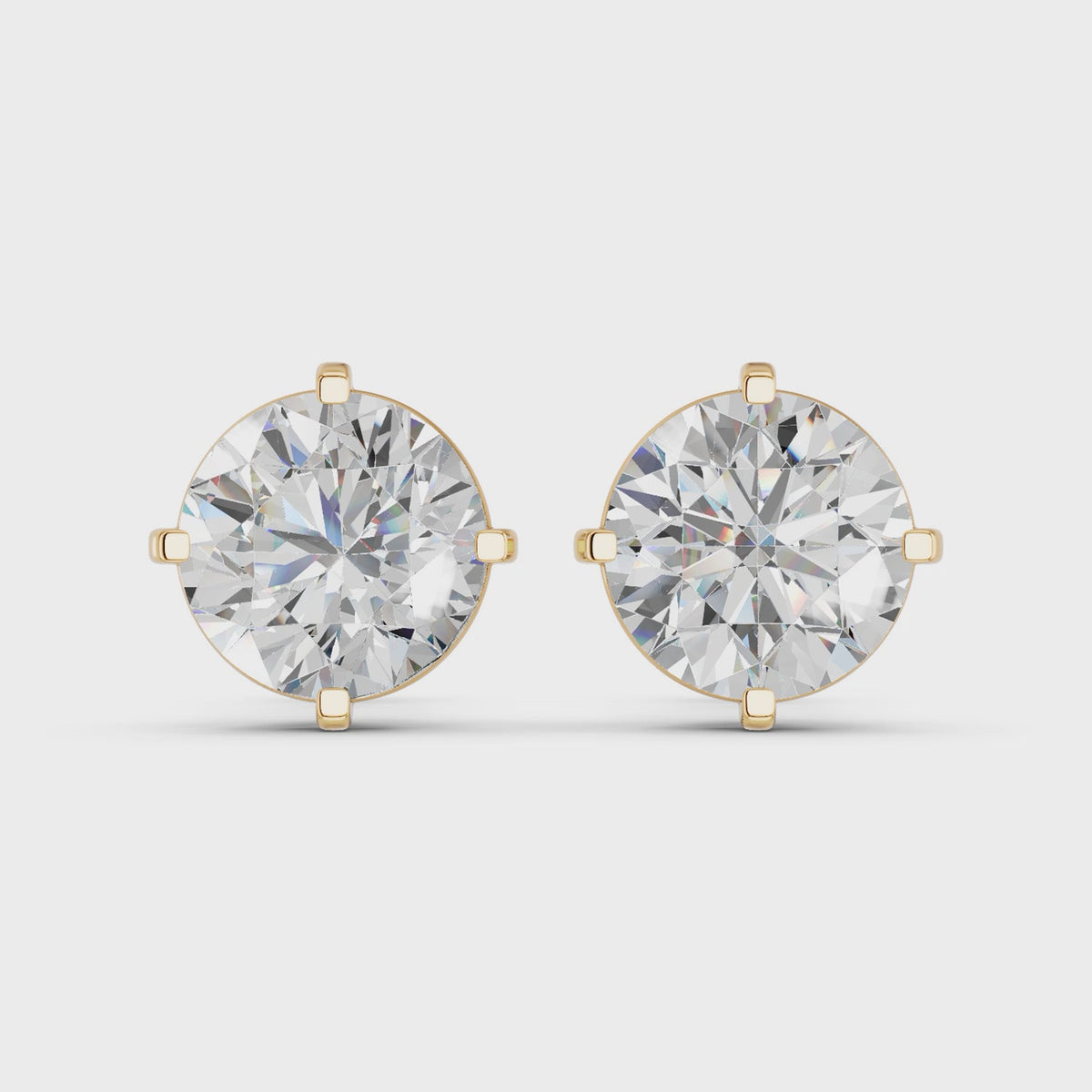 Round Lab Diamond Solitaire Stud in 14K Yellow Gold – video