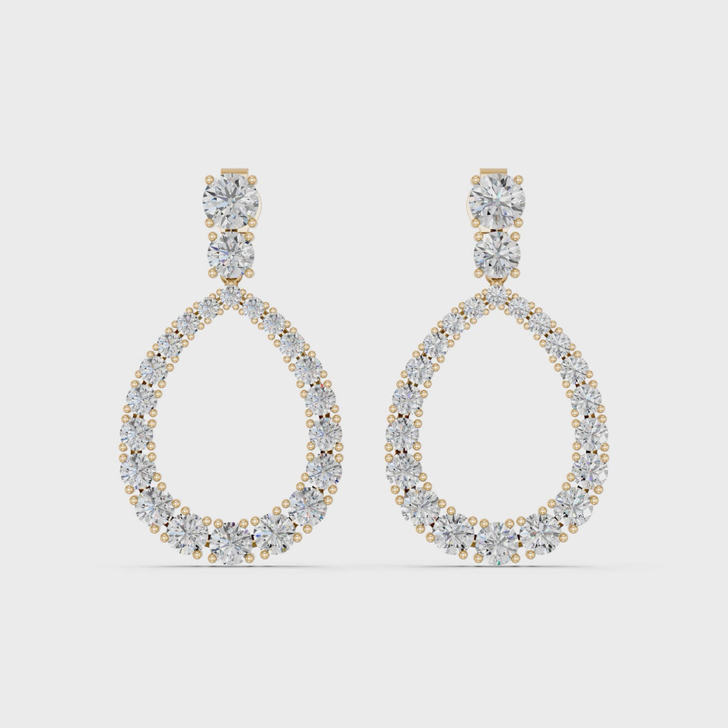 Round Lab Diamond Dangle Drop Earring in 14K Yellow Gold – video