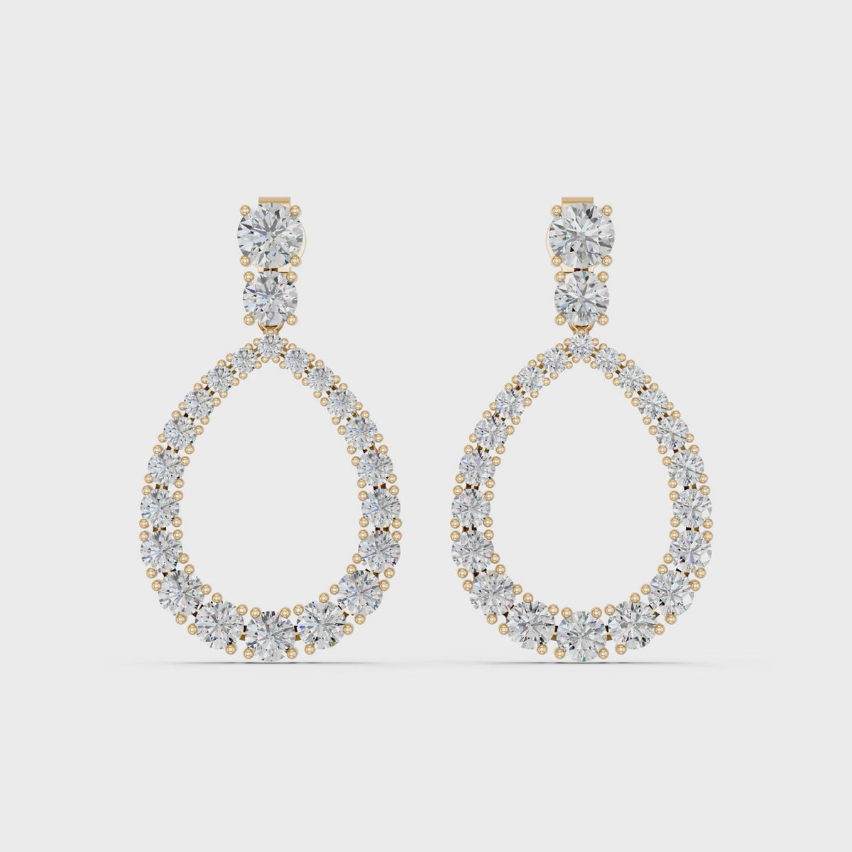 Round Lab Diamond Dangle Drop Earring in 14K Yellow Gold – video