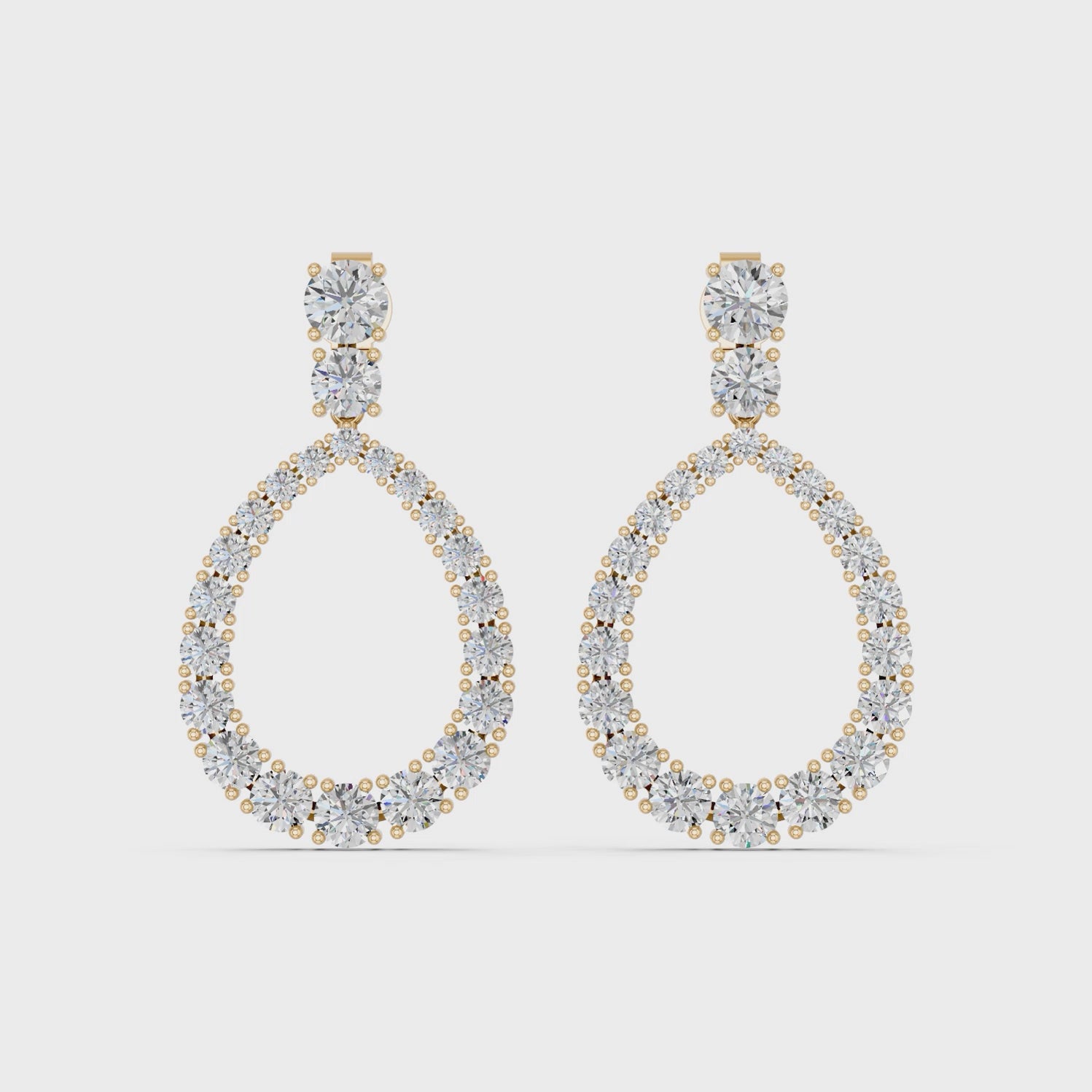 Round Lab Diamond Dangle Drop Earring in 14K Yellow Gold – video