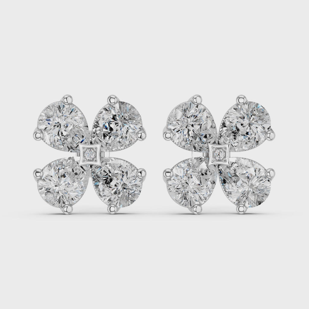 Pear Lab Diamond Flower Stud in 14K White Gold – video