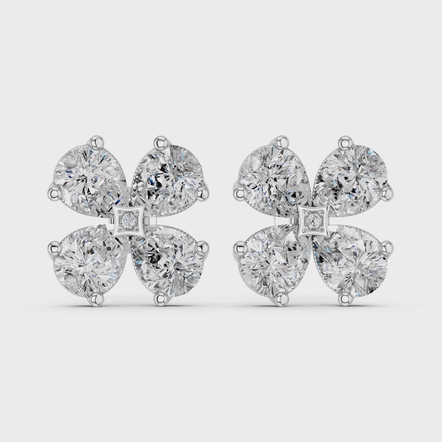 Pear Lab Diamond Flower Stud in 14K White Gold – video