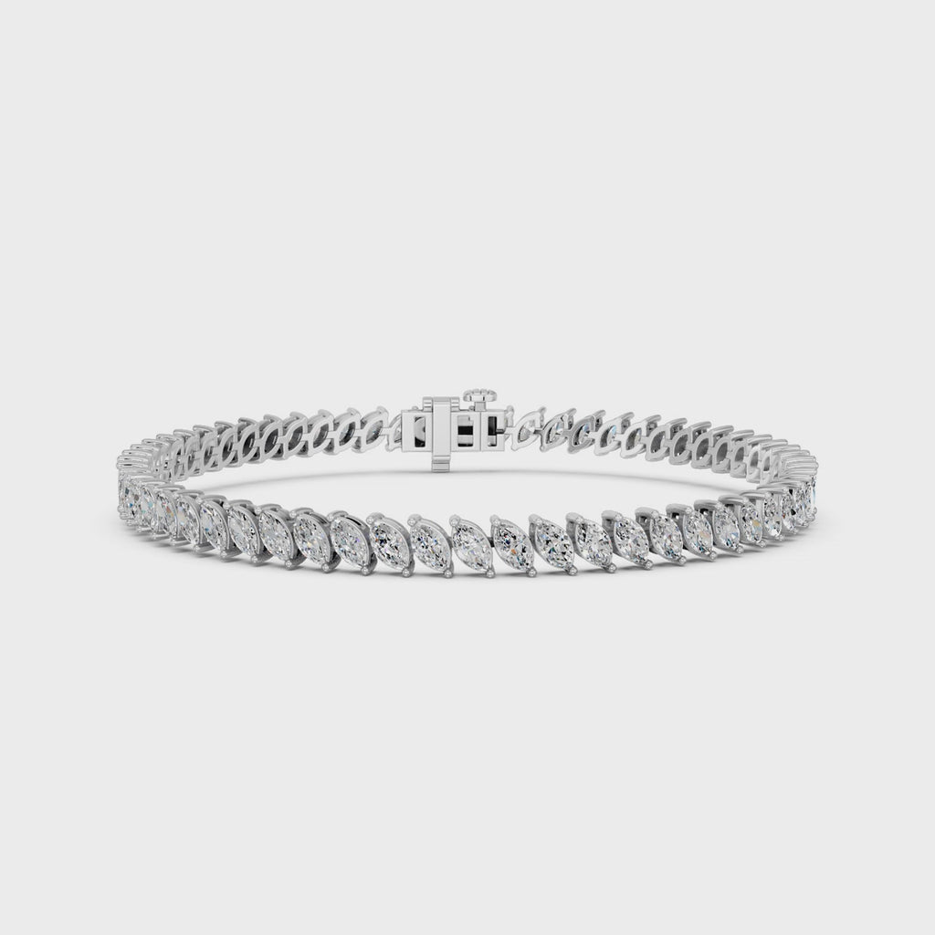 Angled Marquise Lab Diamond Tennis Bracelet in 14K White Gold – video