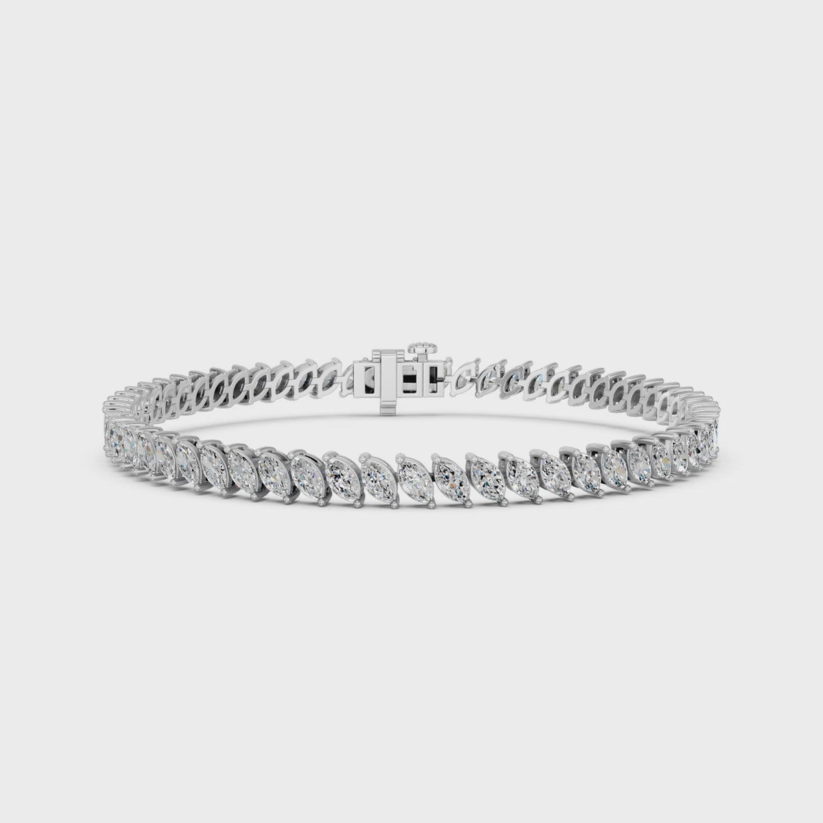 Angled Marquise Lab Diamond Tennis Bracelet in 14K White Gold – video