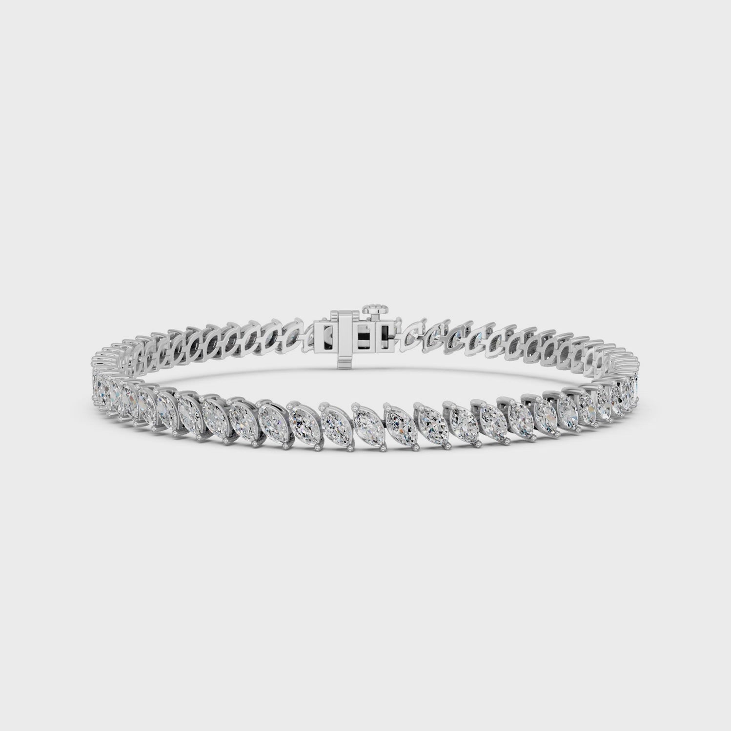 Angled Marquise Lab Diamond Tennis Bracelet in 14K White Gold – video