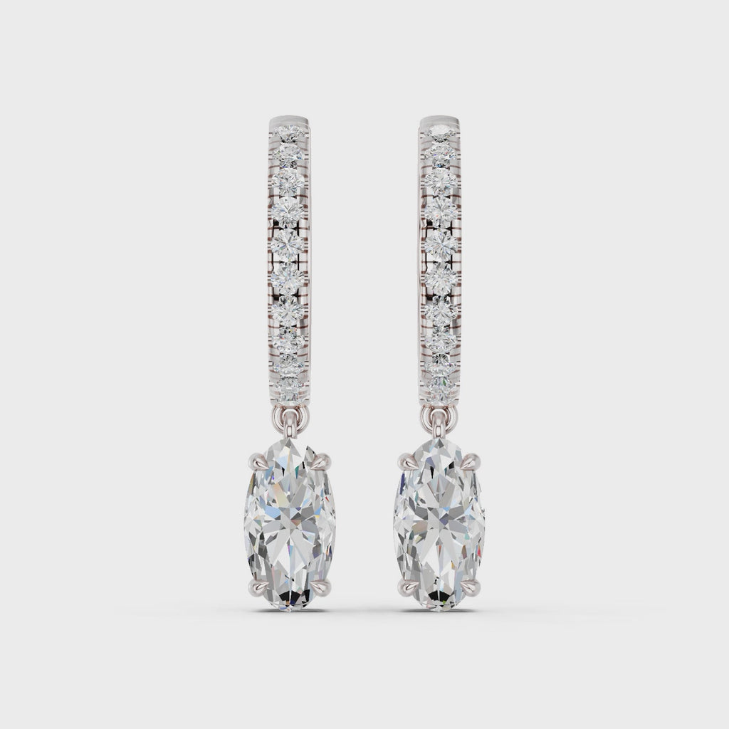 Moval Lab Diamond Dangle Drop Hoop Earring in 14K White Gold – video