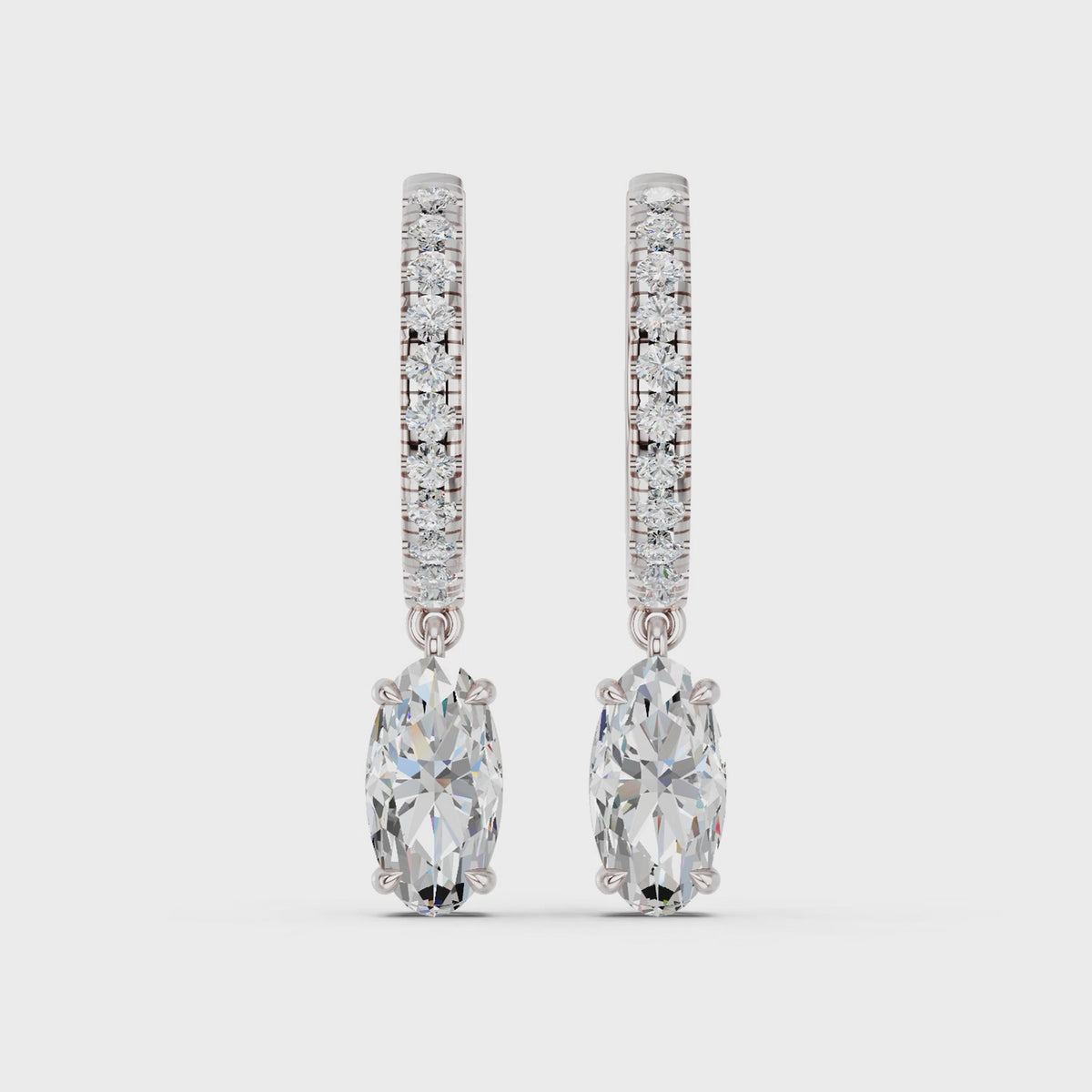 Moval Lab Diamond Dangle Drop Hoop Earring in 14K White Gold – video