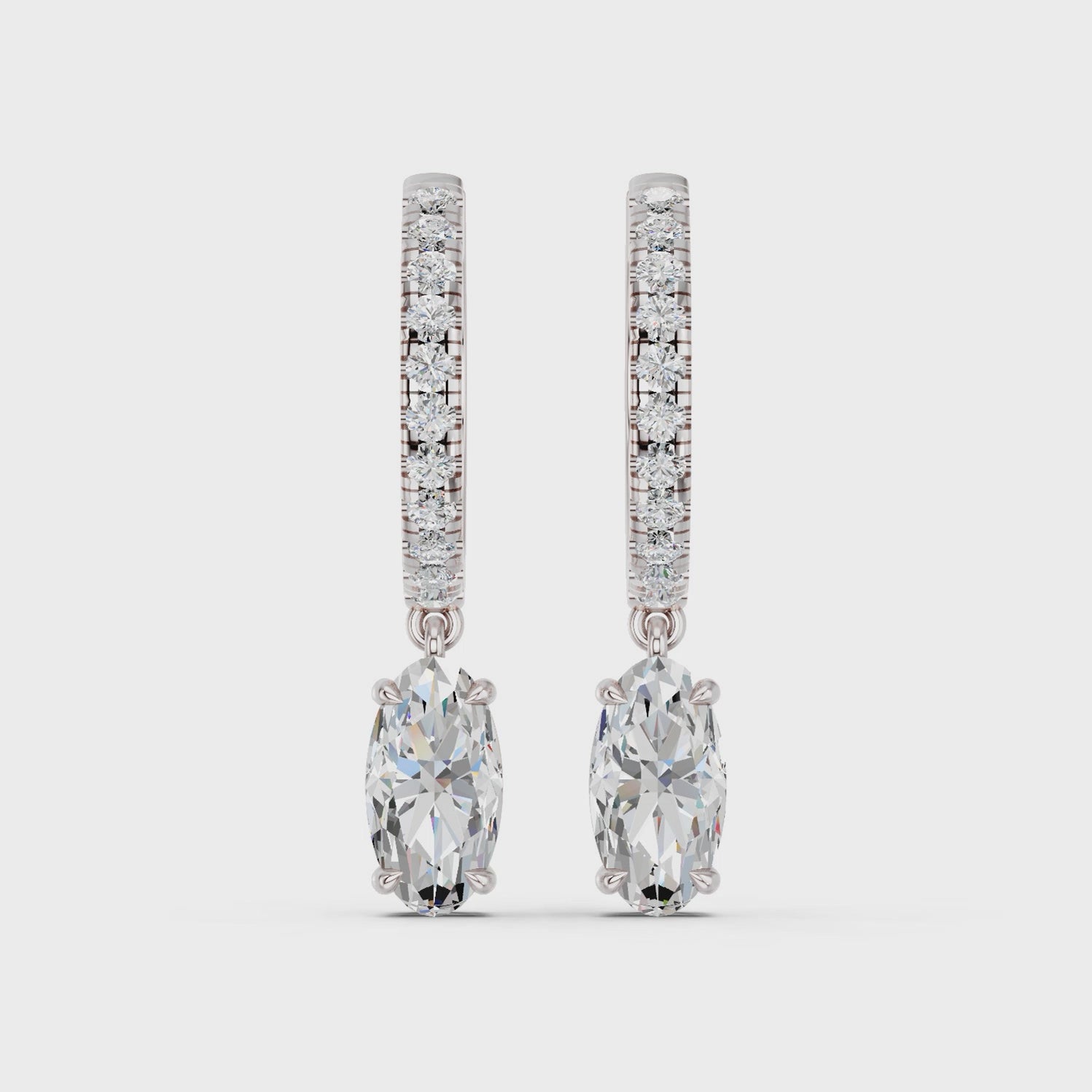 Moval Lab Diamond Dangle Drop Hoop Earring in 14K White Gold – video