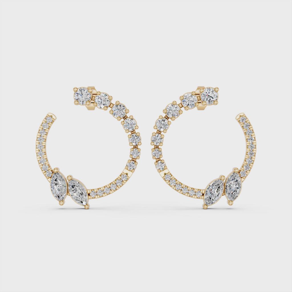 Marquise & Round Lab Diamond Circle Earring in 14K Yellow Gold – video