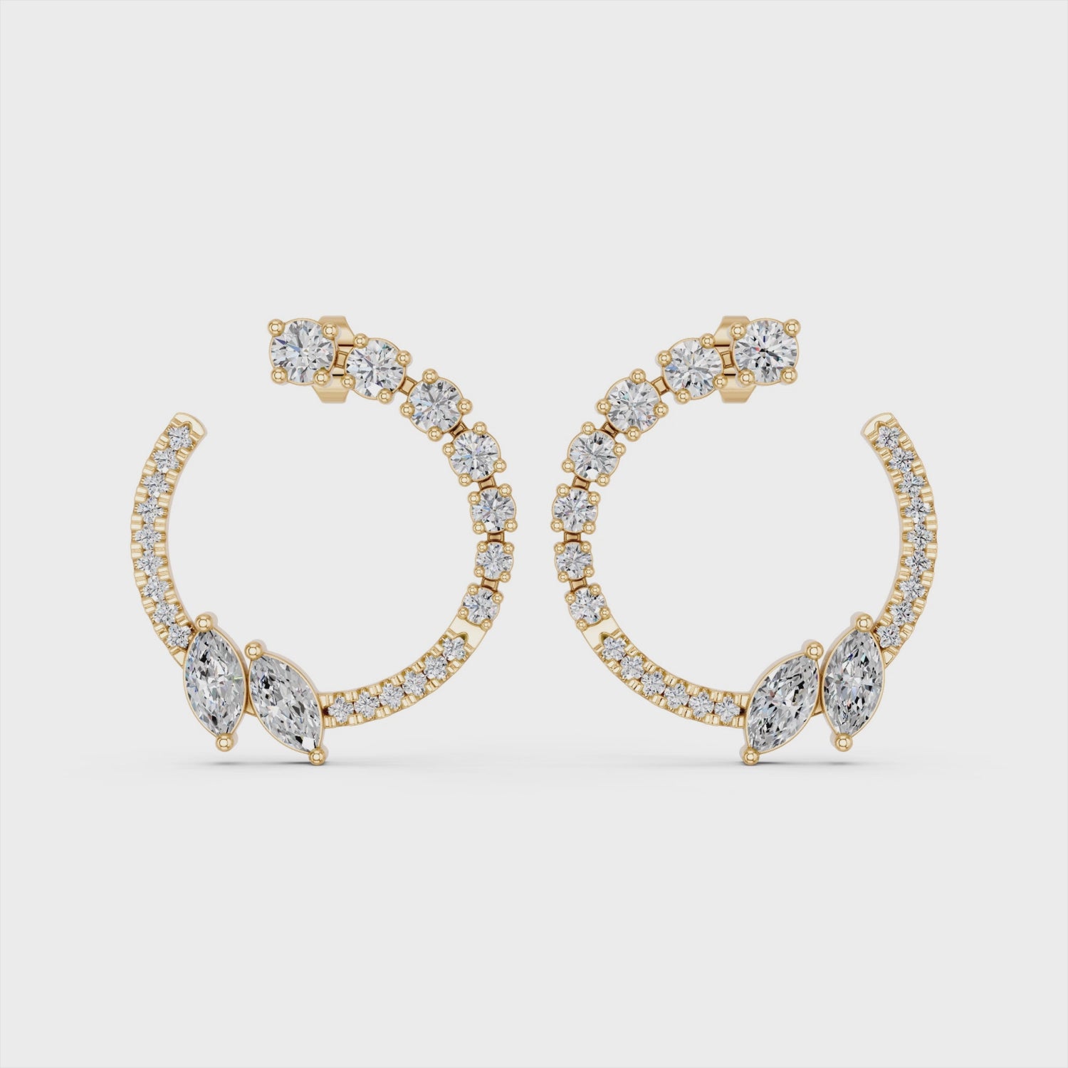 Marquise & Round Lab Diamond Circle Earring in 14K Yellow Gold – video