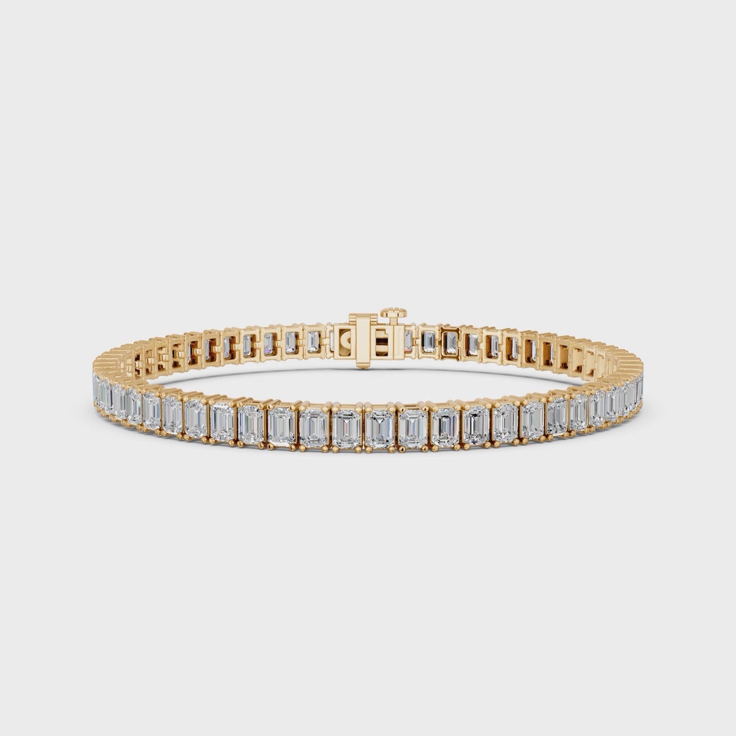 Emerald Cut Lab Diamond N-S Tennis Bracelet in 14K Yellow Gold – video