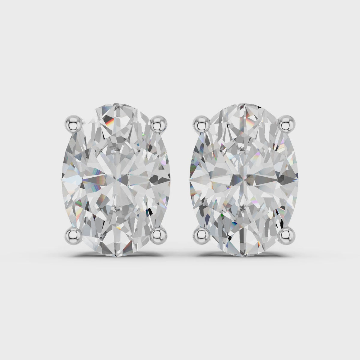 Oval Lab Diamond Solitaire Stud in 14K White Gold – video