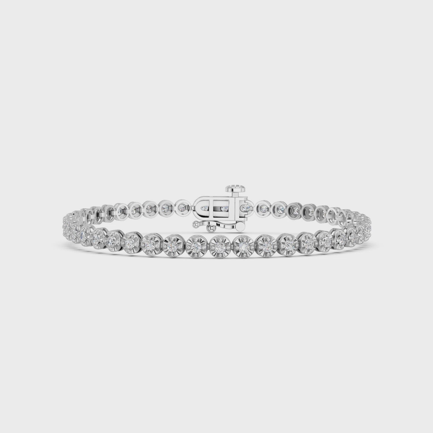 Round Lab Diamond Butter Cup Tennis Bracelet in 14K White Gold – video