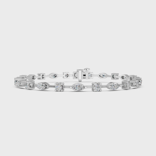 Multi Shape Lab Diamond Stationed Line Bracelet in 14K White Gold – video