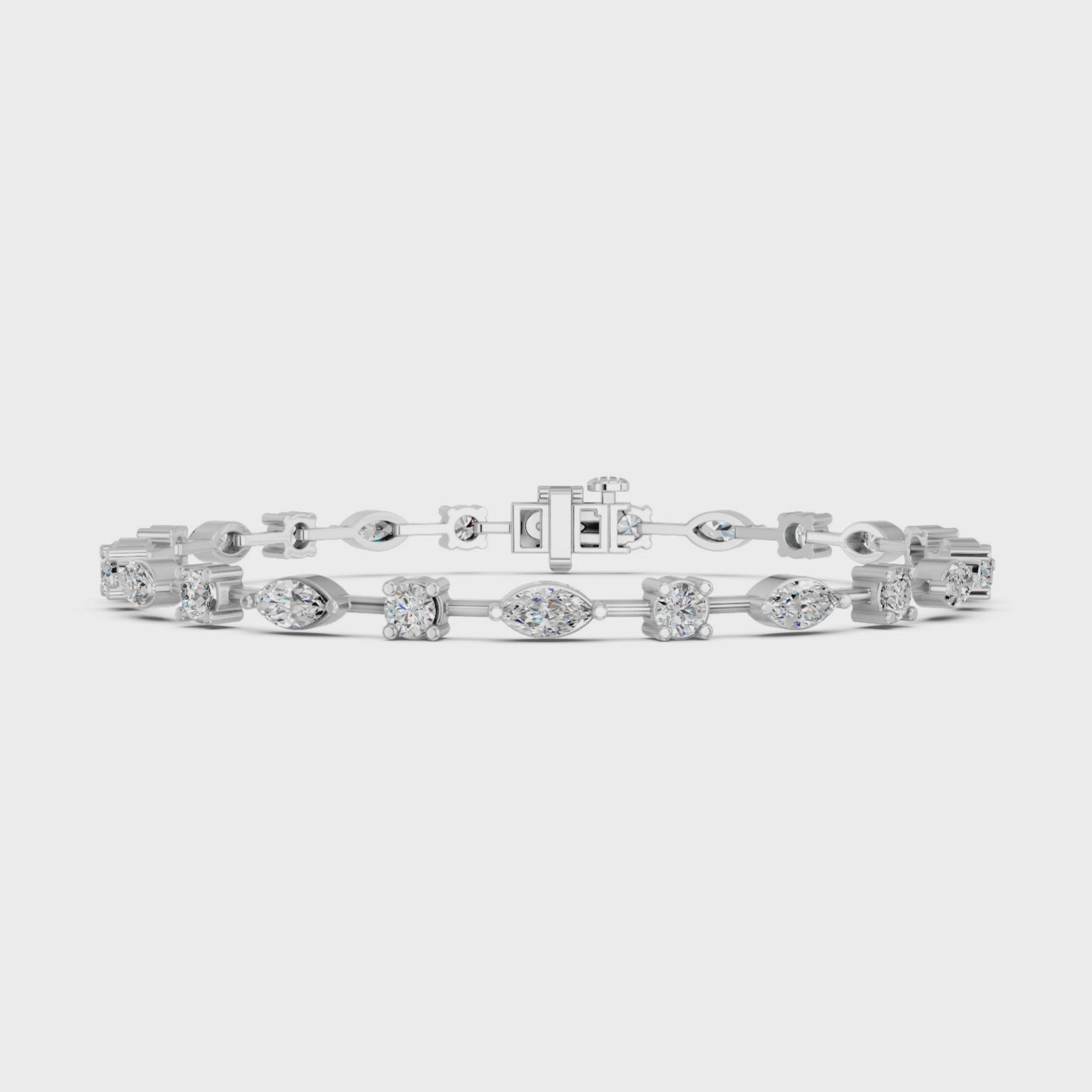 Multi Shape Lab Diamond Stationed Line Bracelet in 14K White Gold – video