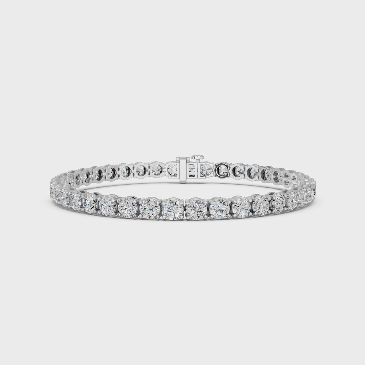 Round Lab Diamond 4 Prong Straight Line Tennis Bracelet in 14K White Gold – video