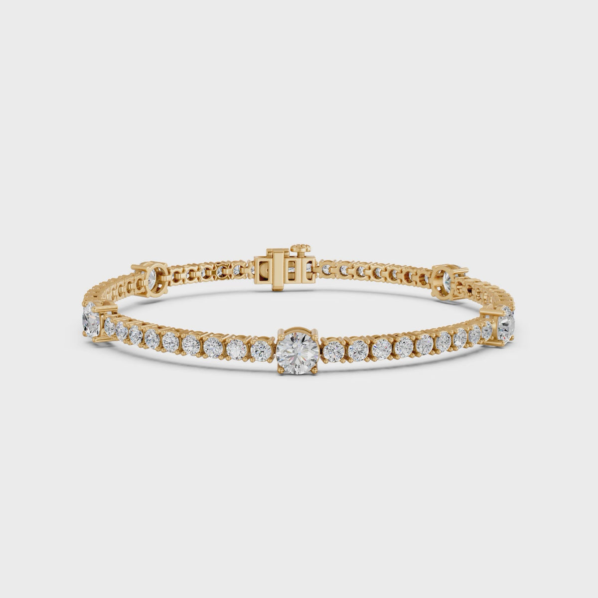 Round Lab Diamond Stationed Tennis Bracelet in 14K Yellow Gold – video