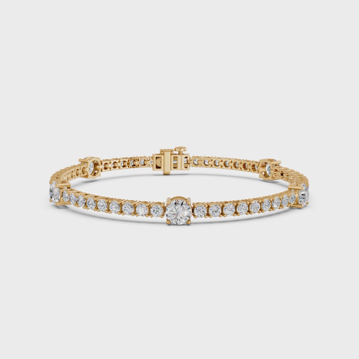 Round Lab Diamond Stationed Tennis Bracelet in 14K Yellow Gold – video