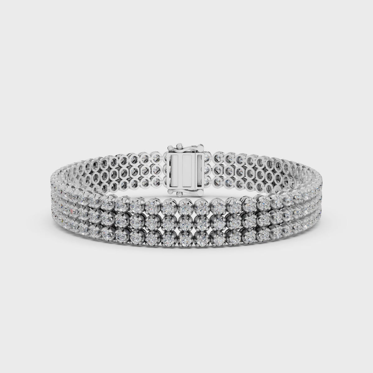 Round Lab Diamond 3 Rows Bracelet in 14K White Gold – video
