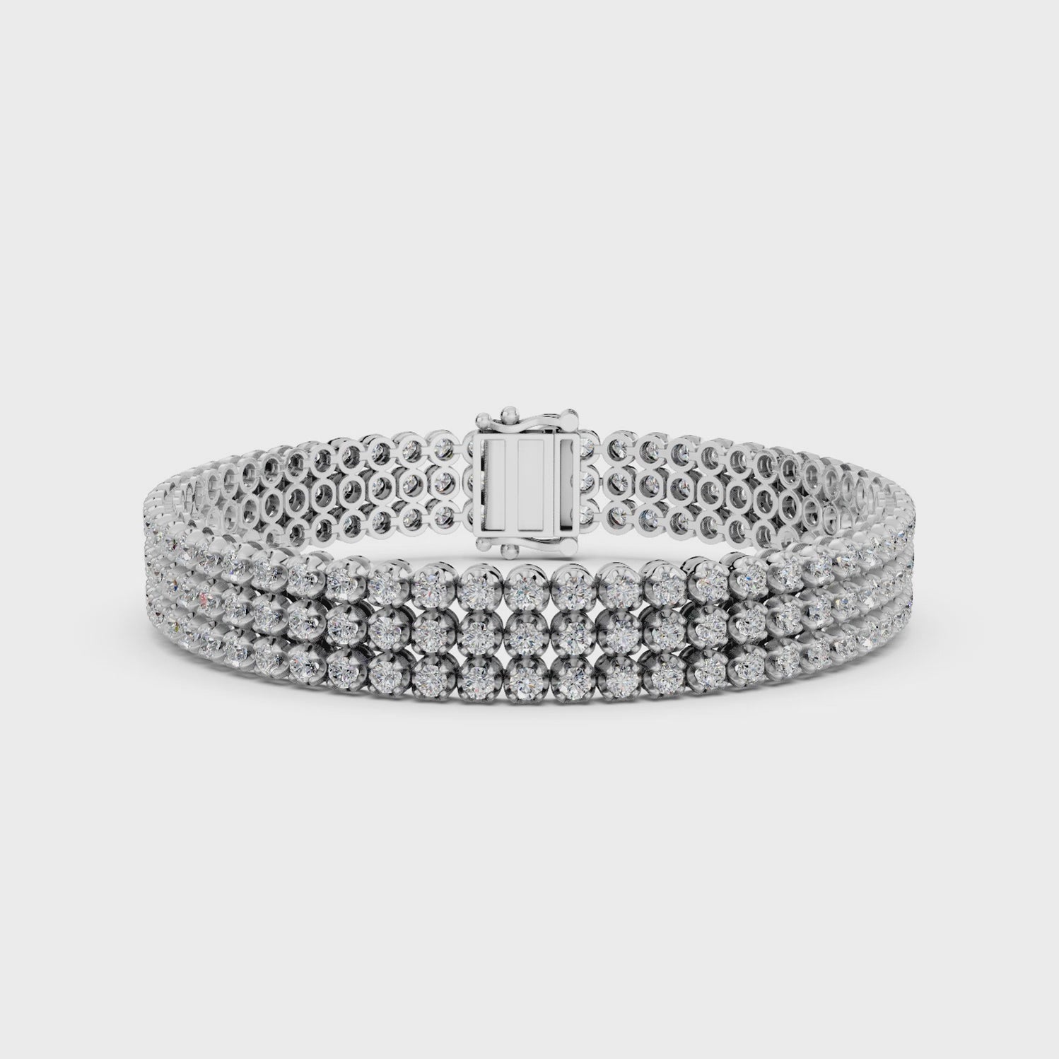 Round Lab Diamond 3 Rows Bracelet in 14K White Gold – video