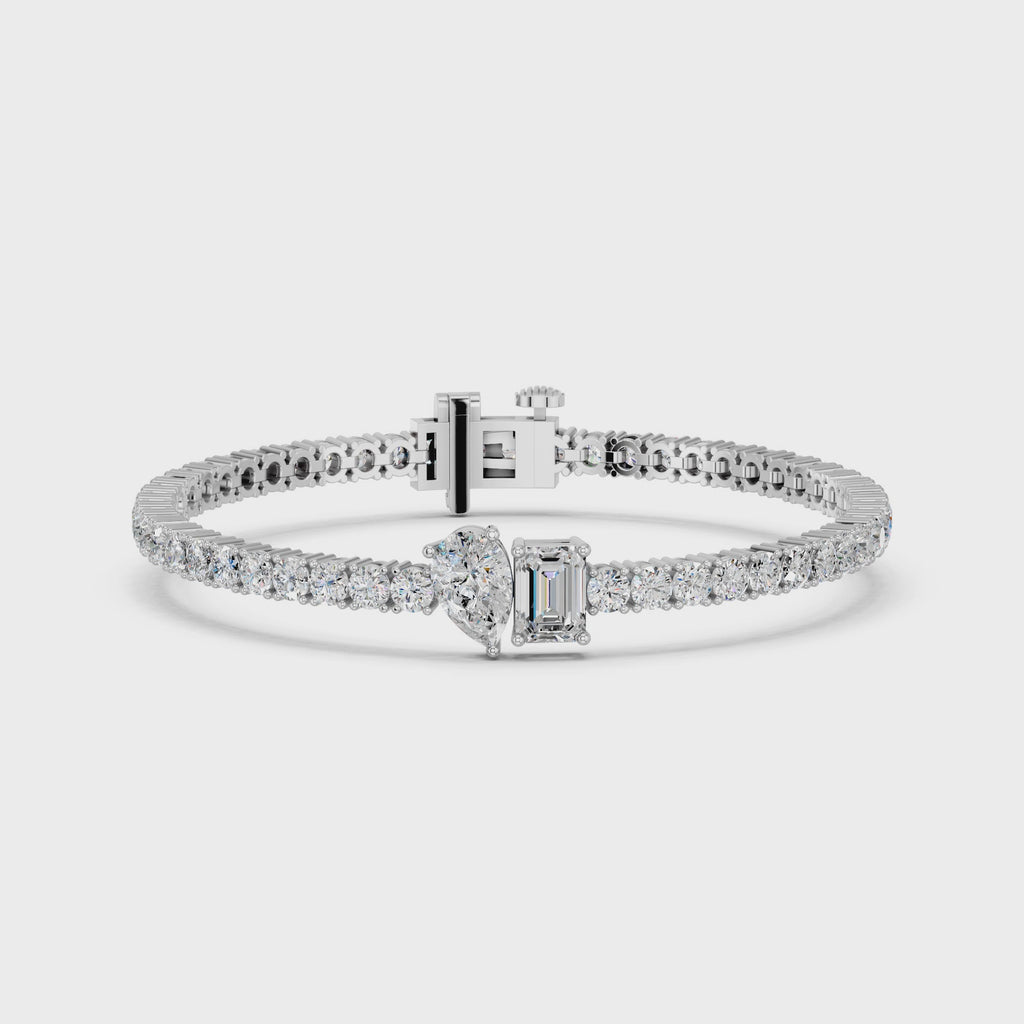 Pear And Emerald Cut Center Stone Lab Diamond Tennis Bracelet in 14K White Gold – video