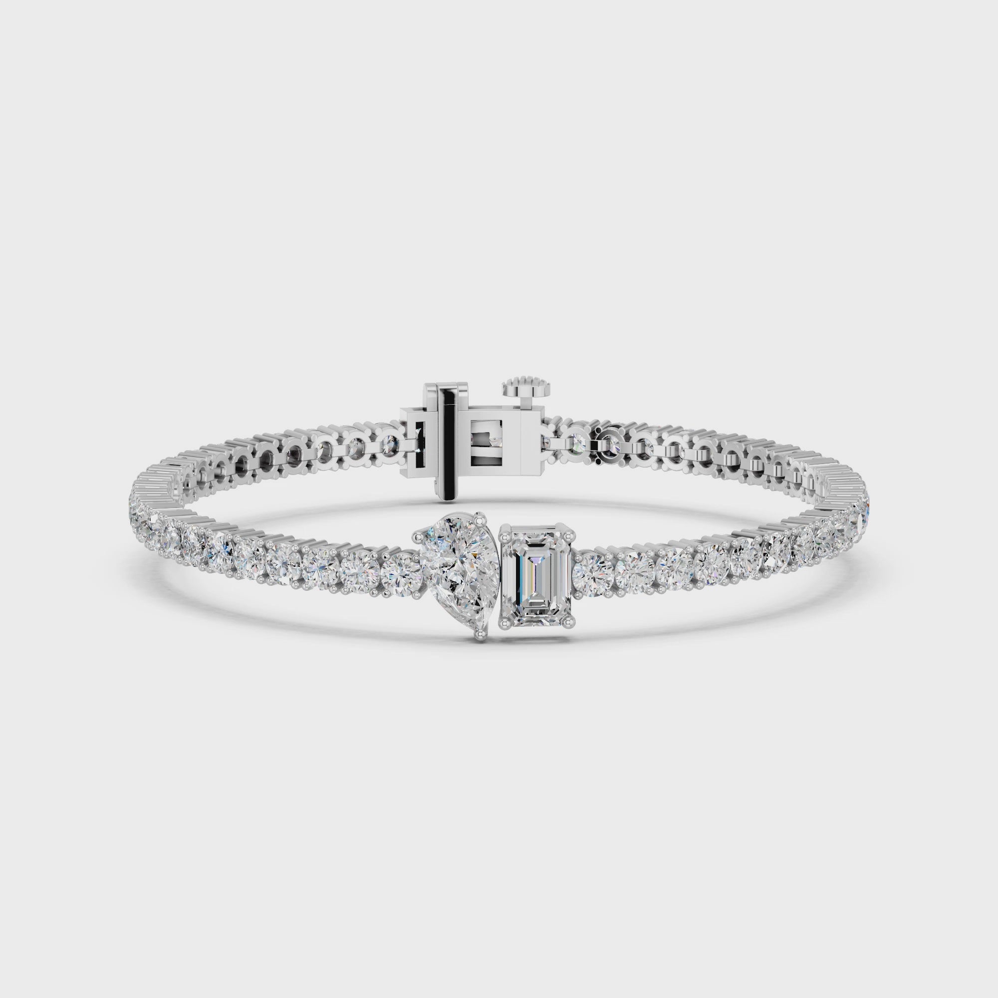 Pear And Emerald Cut Center Stone Lab Diamond Tennis Bracelet in 14K White Gold – video