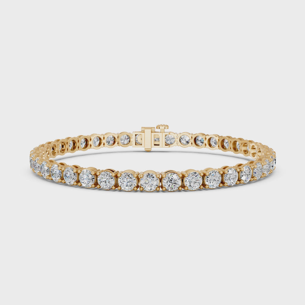Round Lab Diamond 4 Prong Straight Line Tennis Bracelet in 14K Yellow Gold – video