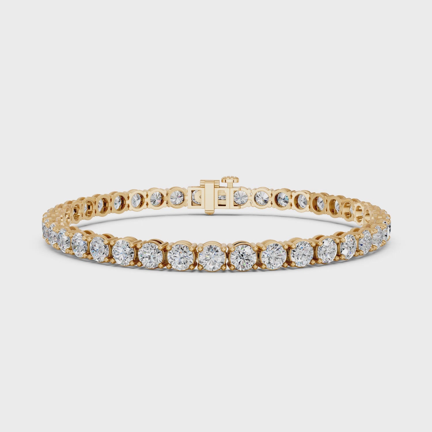 Round Lab Diamond 4 Prong Straight Line Tennis Bracelet in 14K Yellow Gold – video
