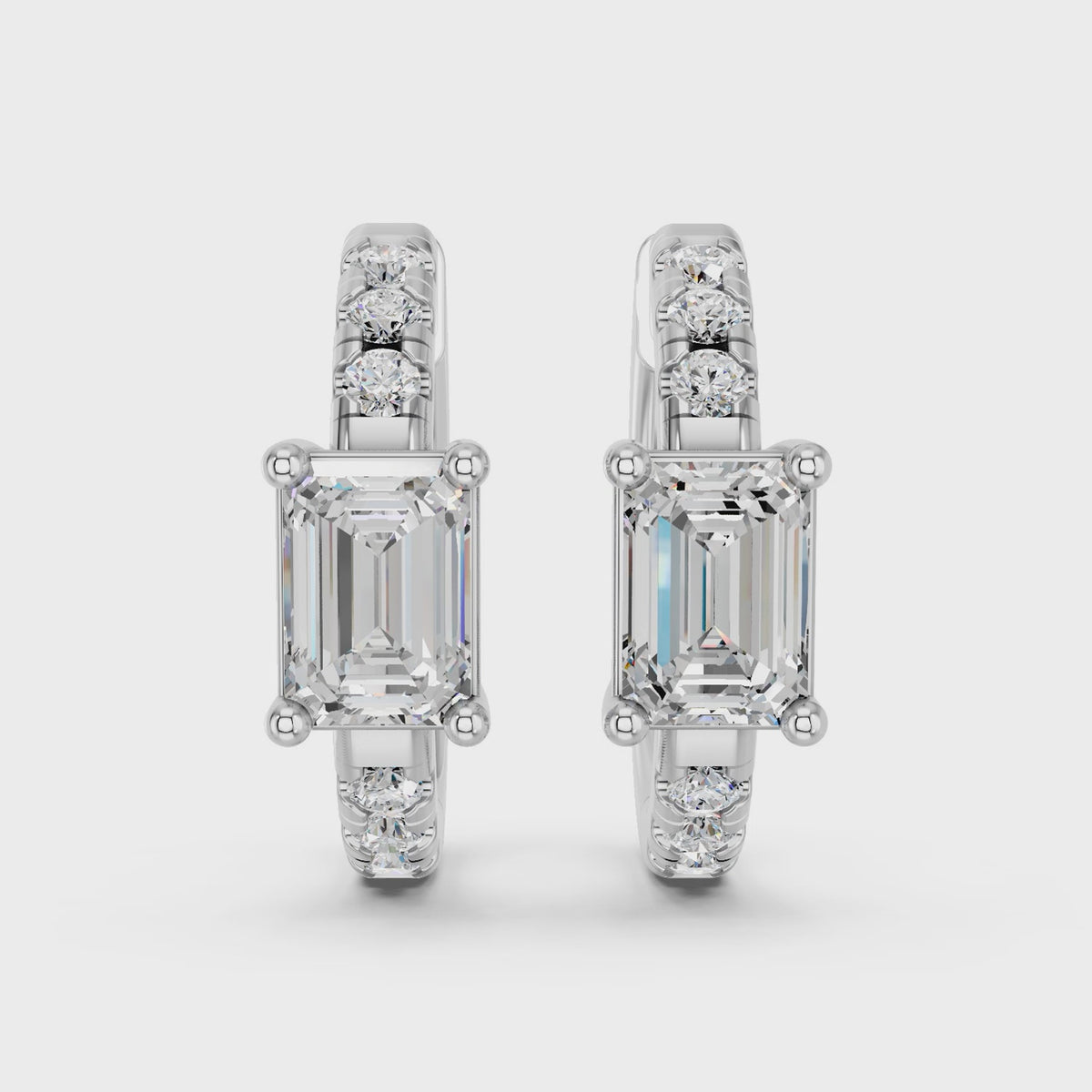Emerald Cut Lab Diamond Hoop Earring in 14K White Gold – video