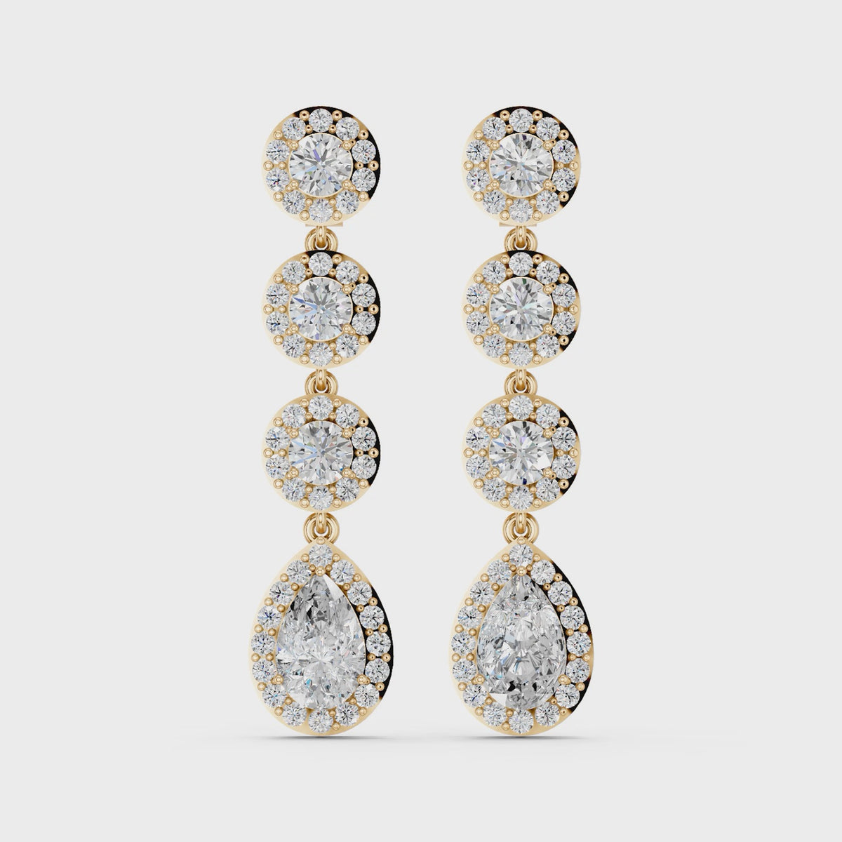 Pear And Round Lab Diamond Linear Earring in 14K Yellow Gold – video
