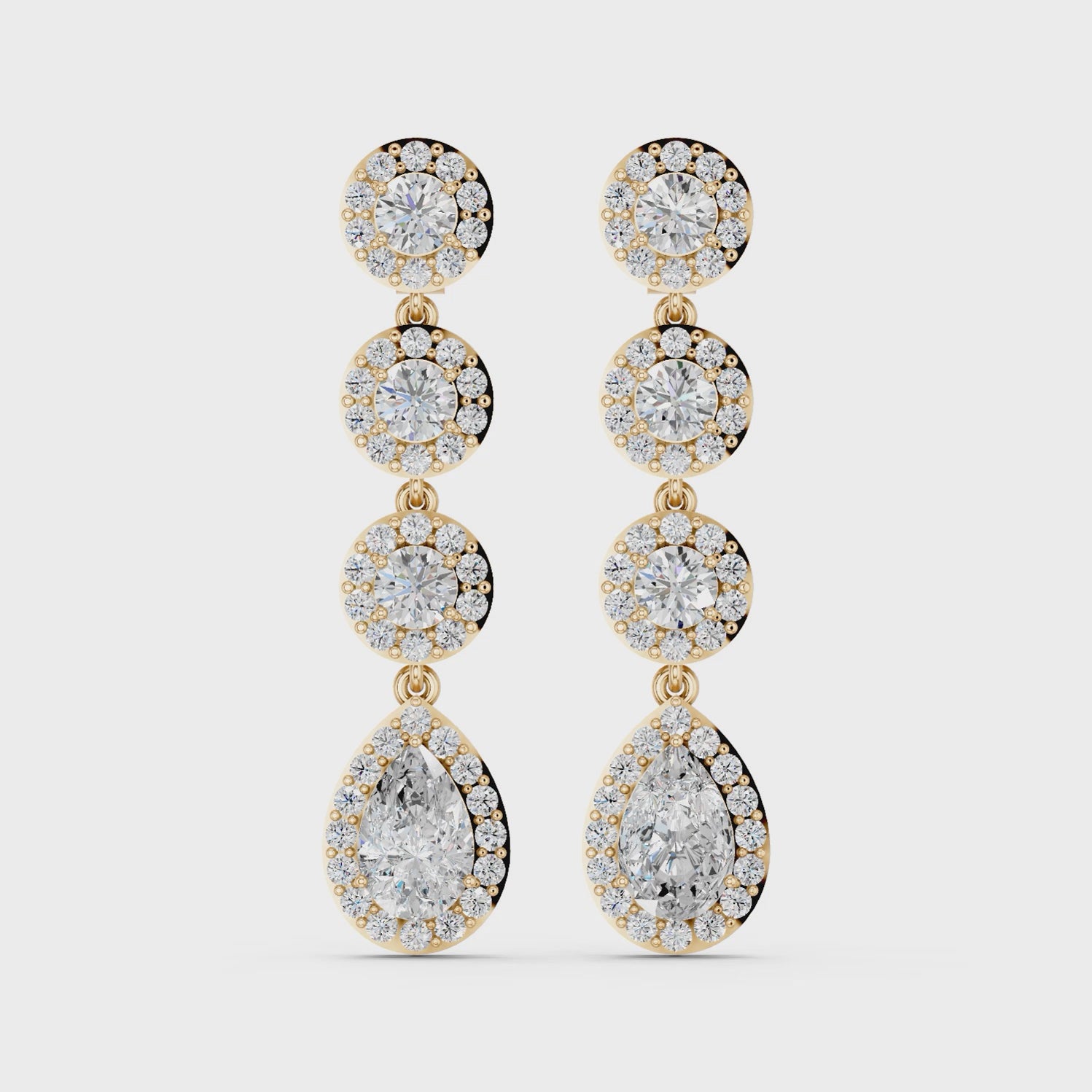 Pear And Round Lab Diamond Linear Earring in 14K Yellow Gold – video
