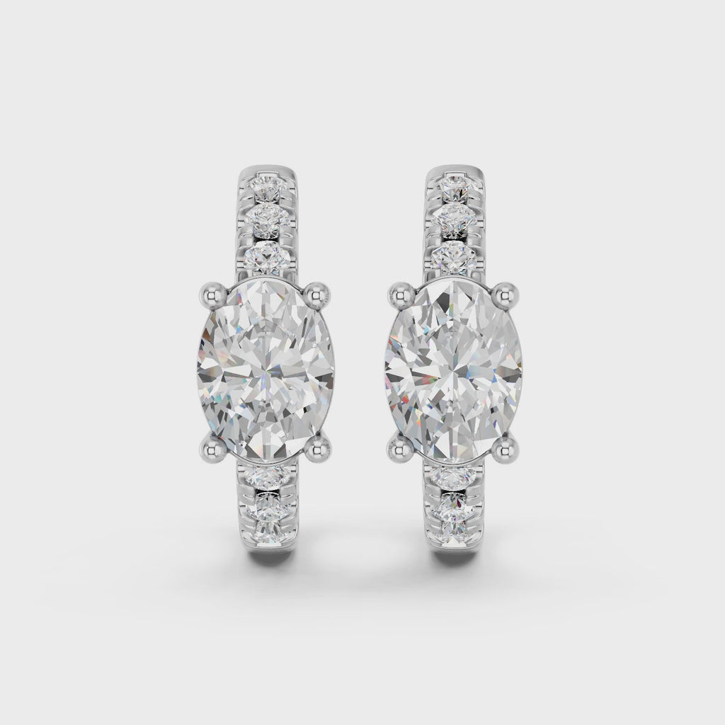 Oval Lab Diamond Hoop Earring in 14K White Gold – video