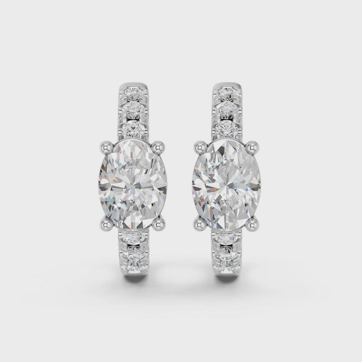 Oval Lab Diamond Hoop Earring in 14K White Gold – video
