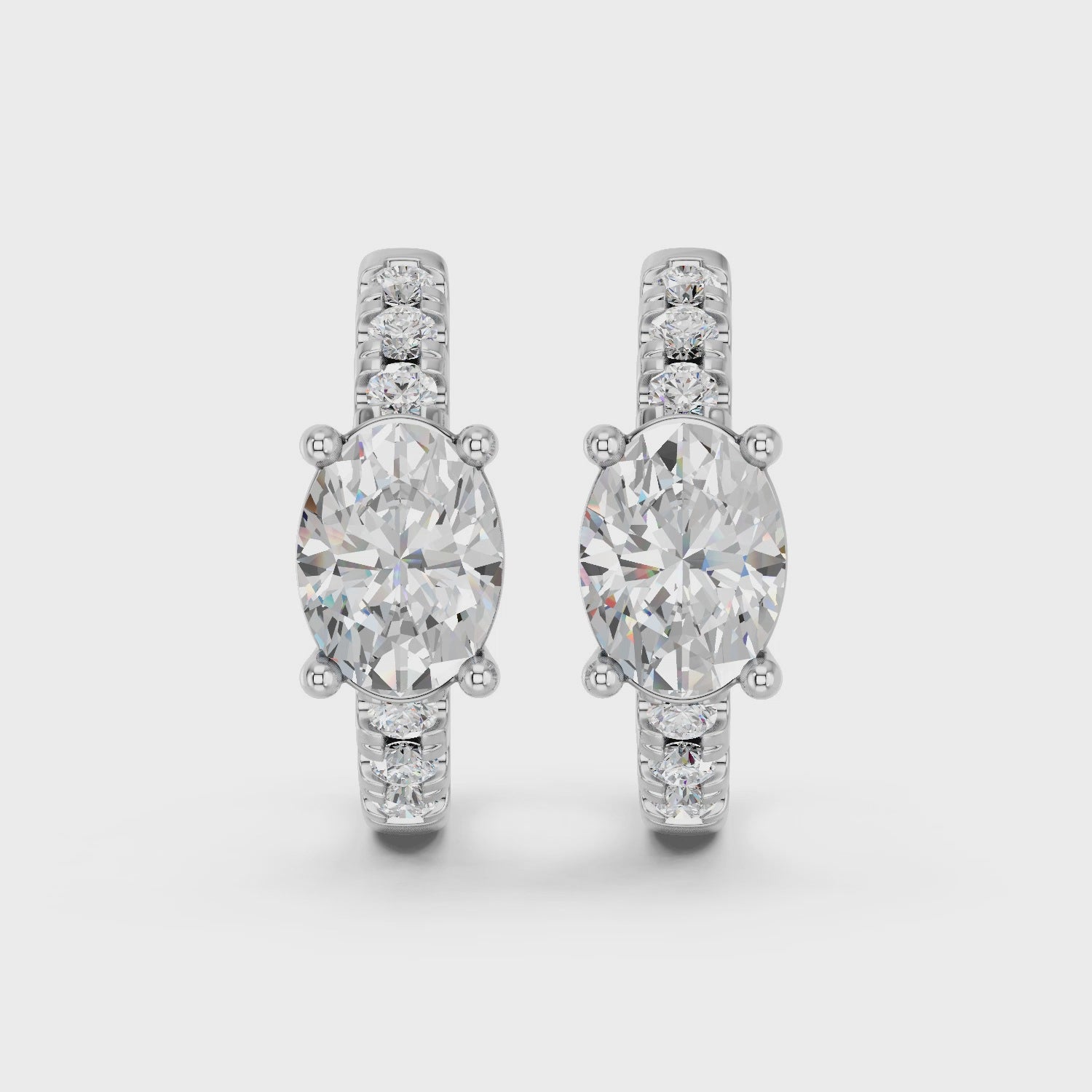 Oval Lab Diamond Hoop Earring in 14K White Gold – video