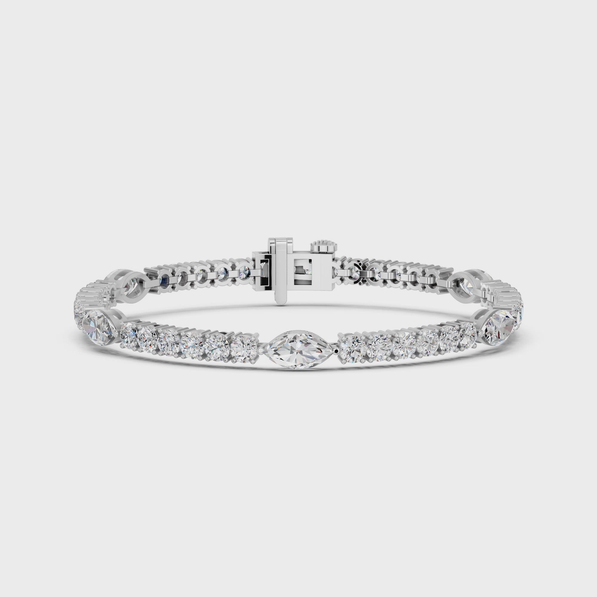 Marquise Lab Diamond Stationed Tennis Bracelet in 14K White Gold – video