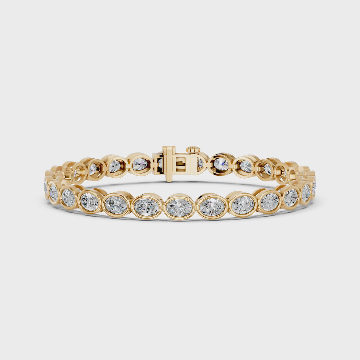 Oval Lab Diamond E-W Bezel Tennis Bracelet in 14K Yellow Gold – video