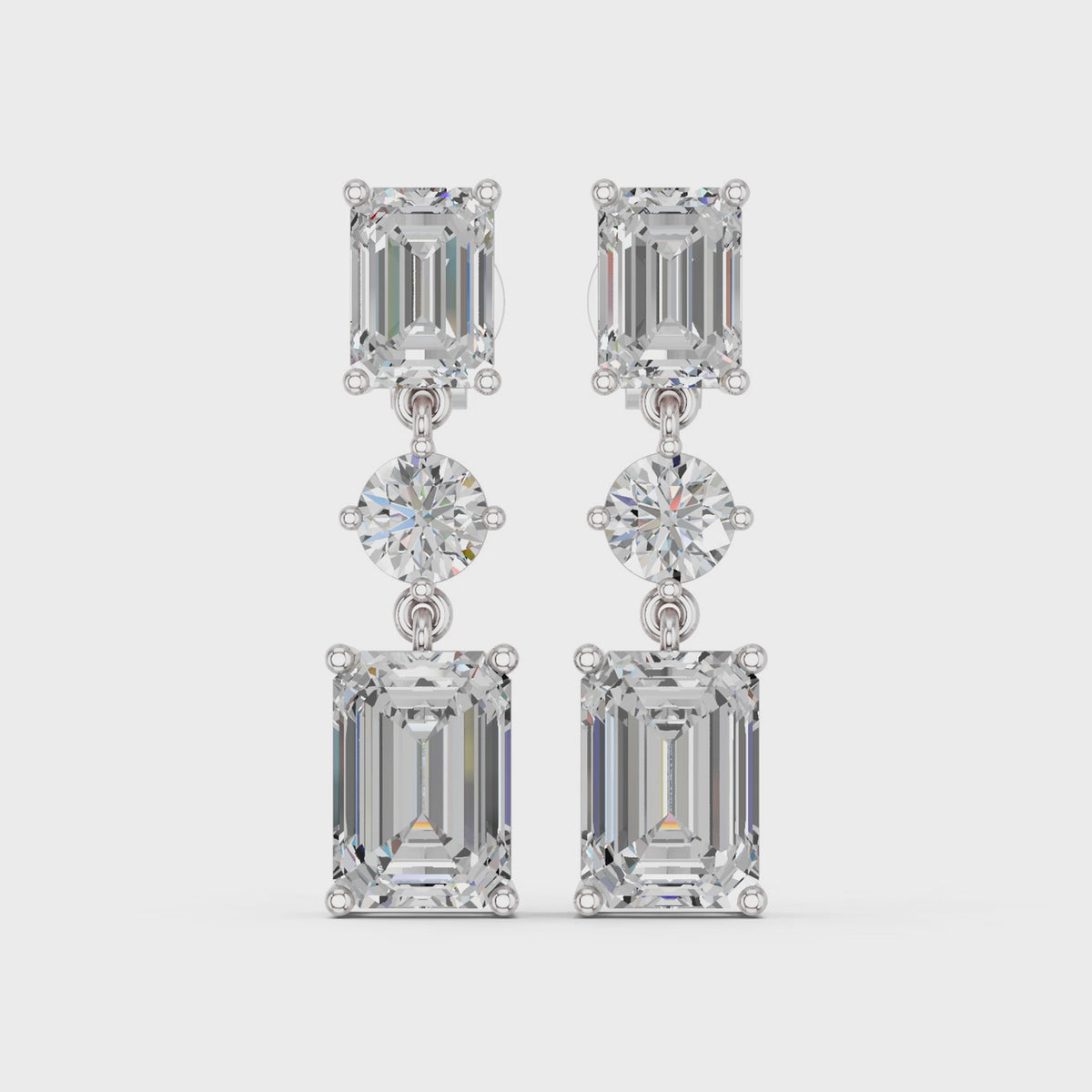 Emerald Cut And Round Lab Diamond Linear Earring in 14K White Gold – video