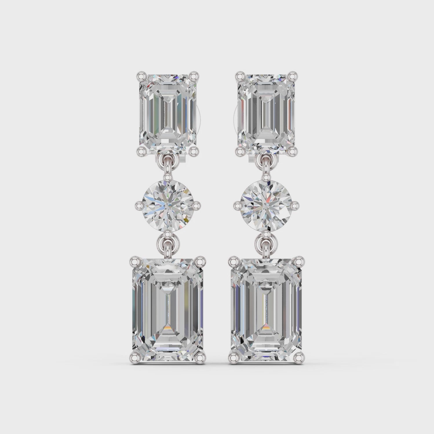 Emerald Cut And Round Lab Diamond Linear Earring in 14K White Gold – video