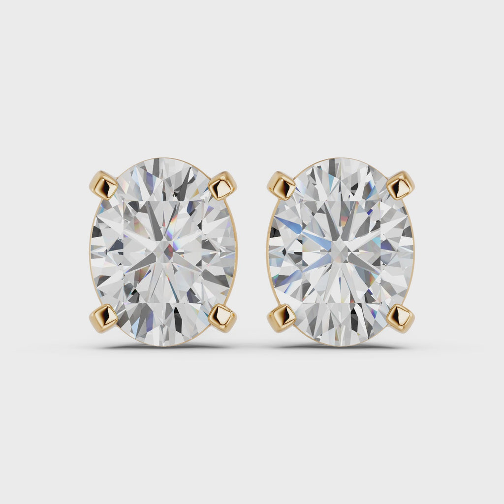Oval Lab Diamond Solitaire Stud in 14K Yellow Gold – video