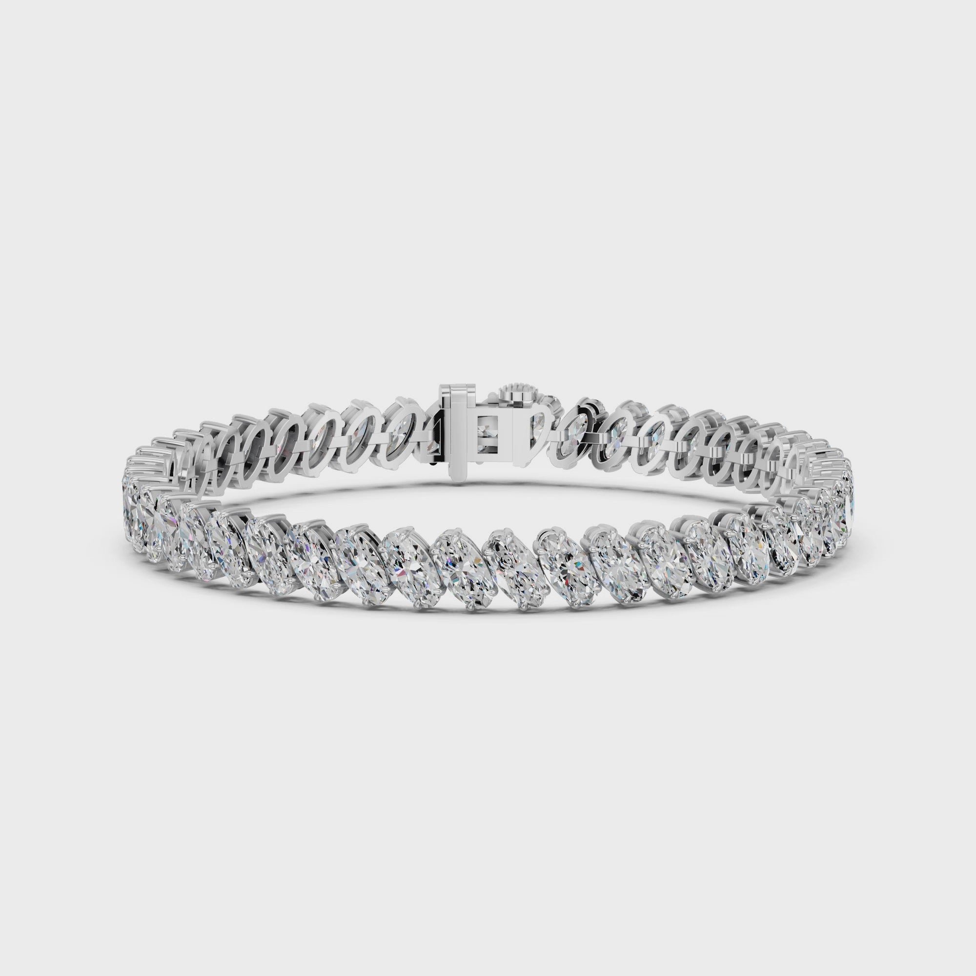 Angled Moval Lab Diamond Tennis Bracelet in 14K White Gold – video