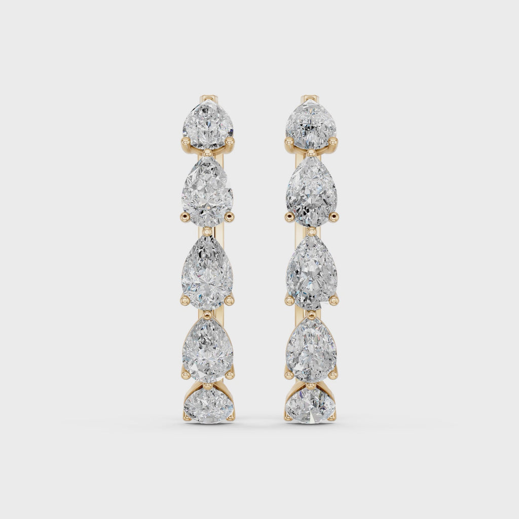 Pear Lab Diamond Hoop Earring in 14K Yellow Gold – video