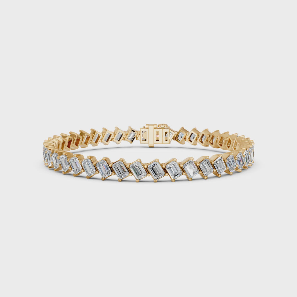 Angled Emerald Cut Lab Diamond Tennis Bracelet in 14K Yellow Gold – video
