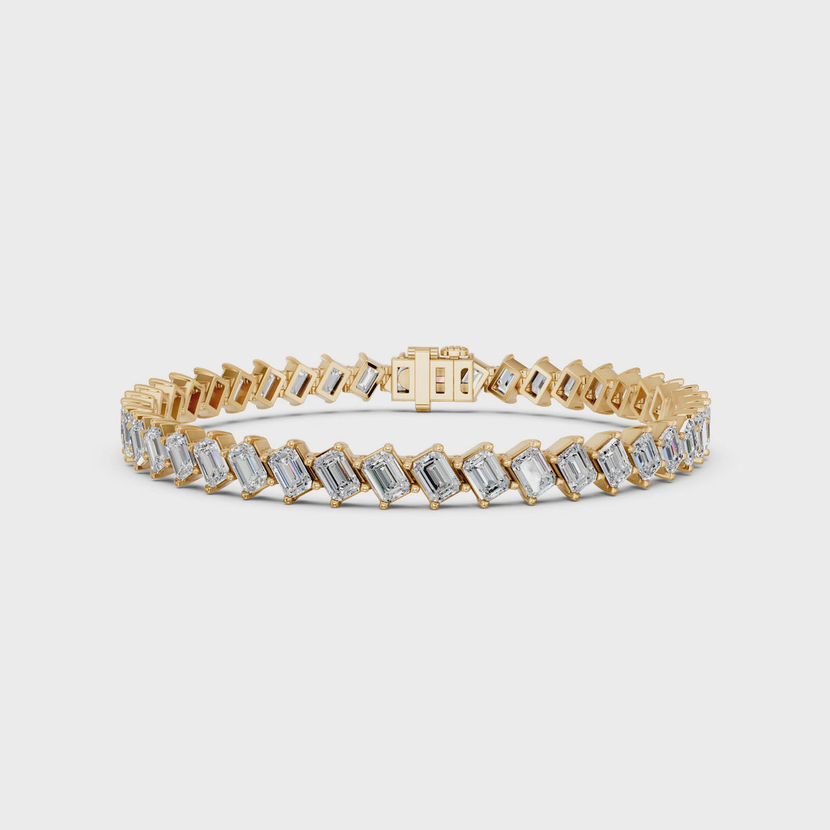 Angled Emerald Cut Lab Diamond Tennis Bracelet in 14K Yellow Gold – video
