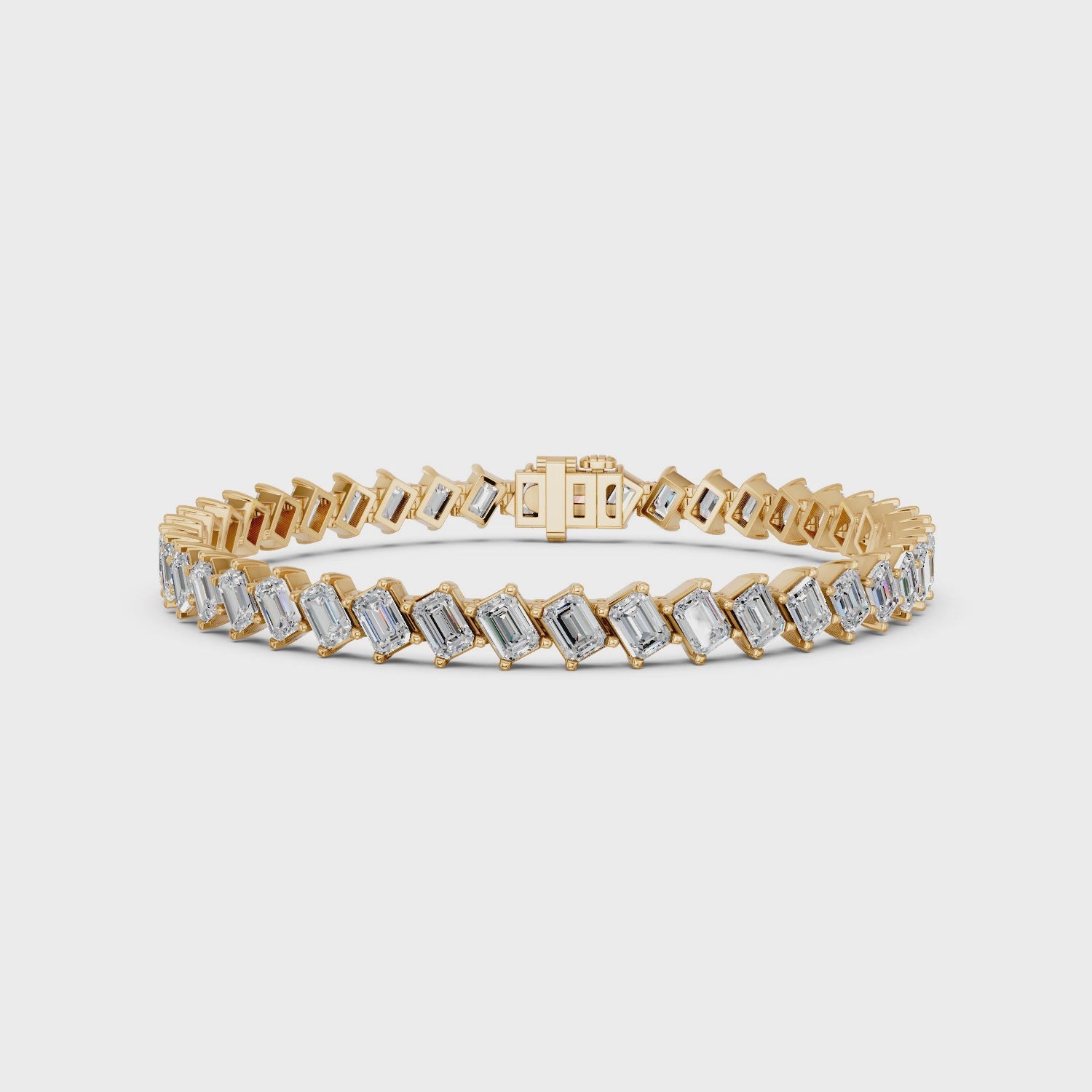 Angled Emerald Cut Lab Diamond Tennis Bracelet in 14K Yellow Gold – video
