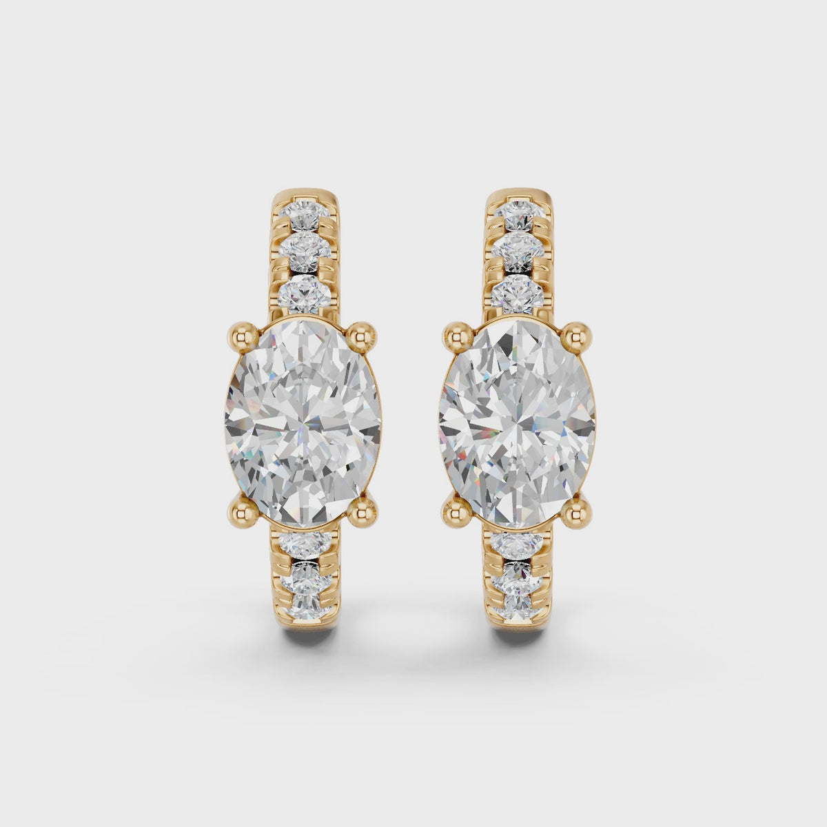 Oval Lab Diamond Hoop Earring in 14K Yellow Gold – video