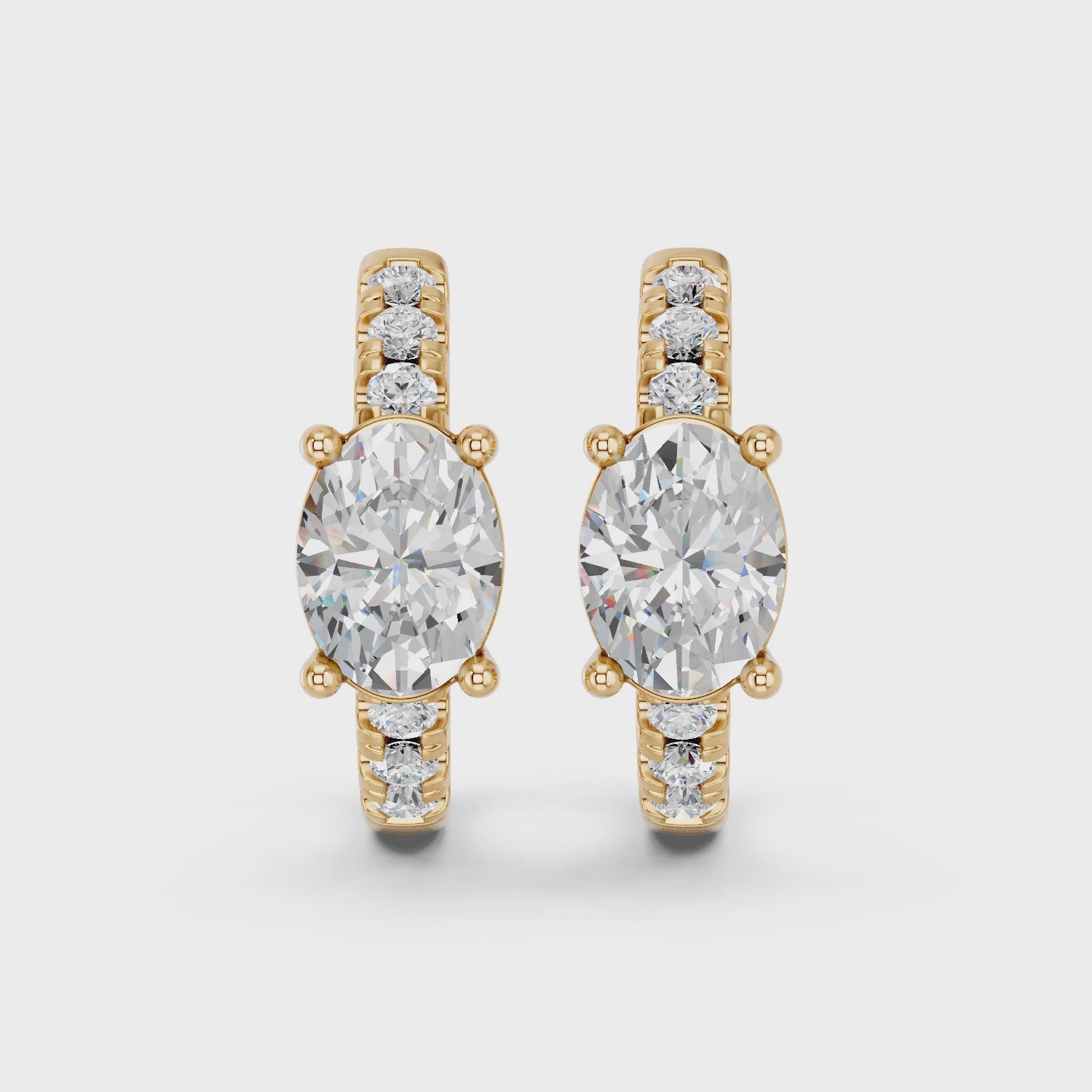 Oval Lab Diamond Hoop Earring in 14K Yellow Gold – video