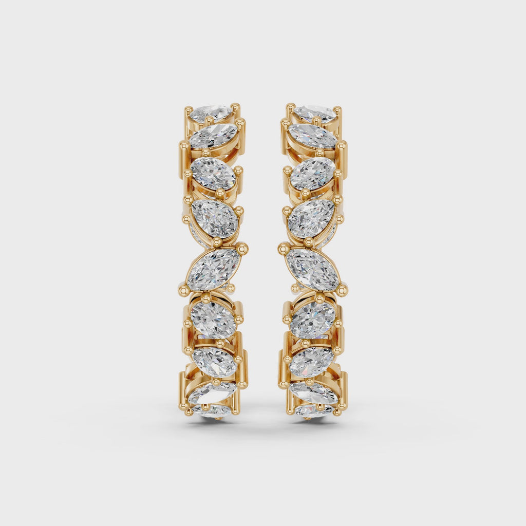 Multi Shape Lab Diamond Inside Out Hoop Earring in 14K Yellow Gold – video