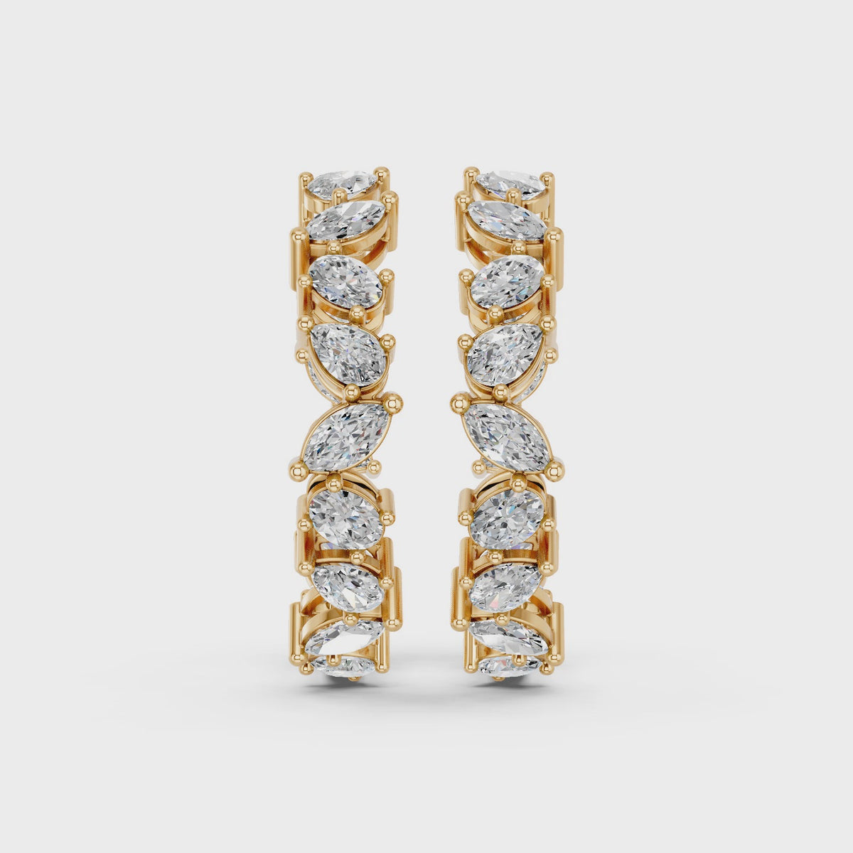 Multi Shape Lab Diamond Inside Out Hoop Earring in 14K Yellow Gold – video