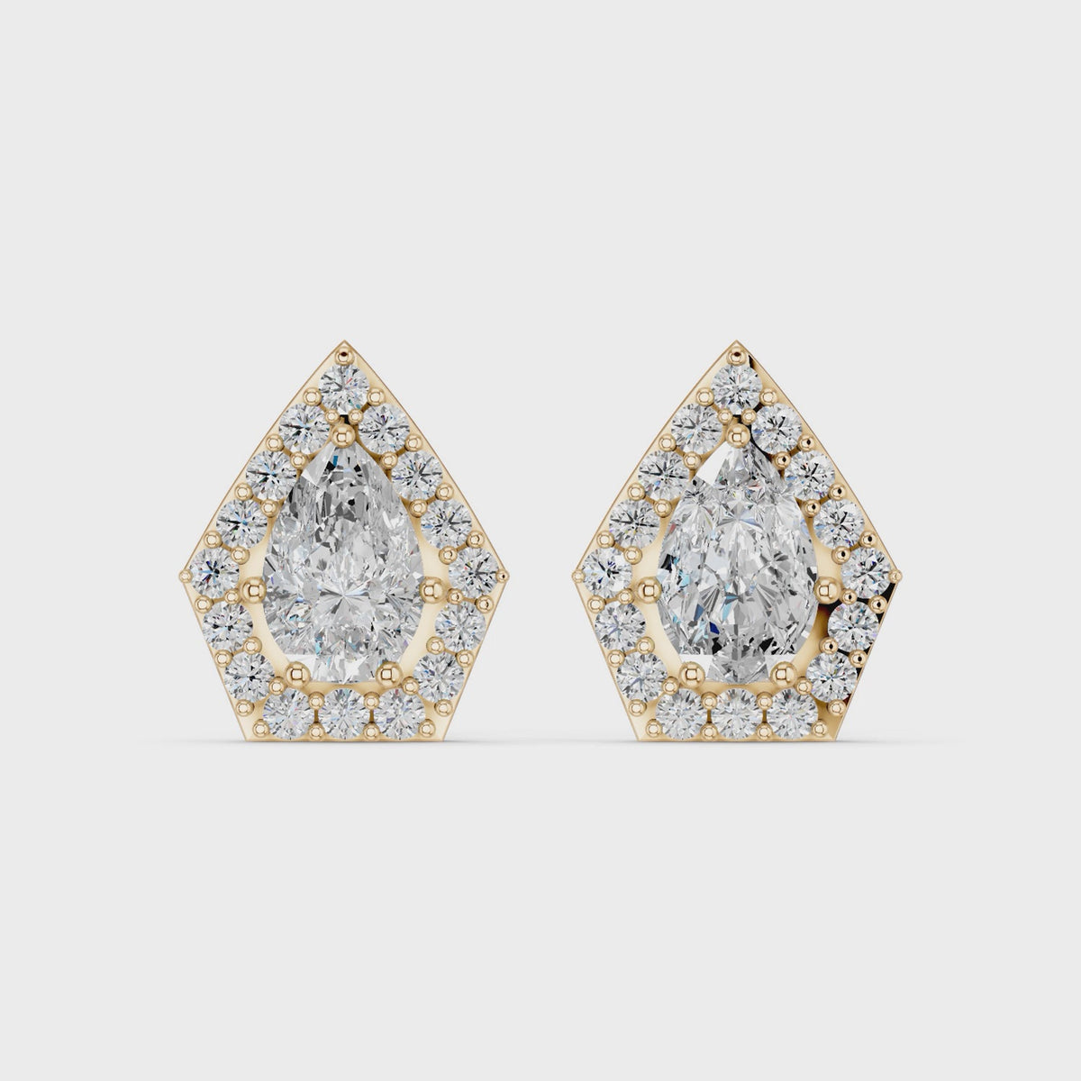 Pear Lab Diamond Halo Stud in 14K Yellow Gold – video
